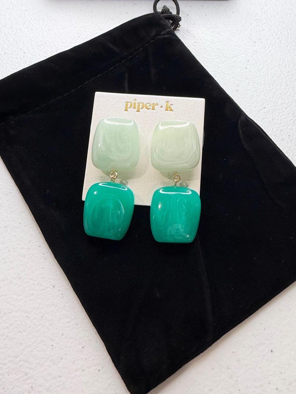 Piper K Two-Tone Mint and Teal Drop Earrings